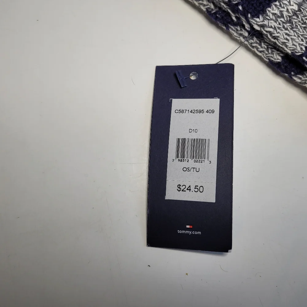Tommy Hilfiger Navy and Gray Striped Knit Scarf